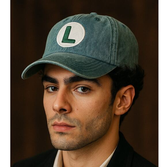 New Green L Luigi Dad Cap Hat Mario Bros Mangione Slouchy Retro Free Adjustable - Picture 1 of 3